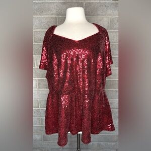 Lane Bryant Red Sequin Top Size 20 – Plus Size Party Blouse Holiday Glam